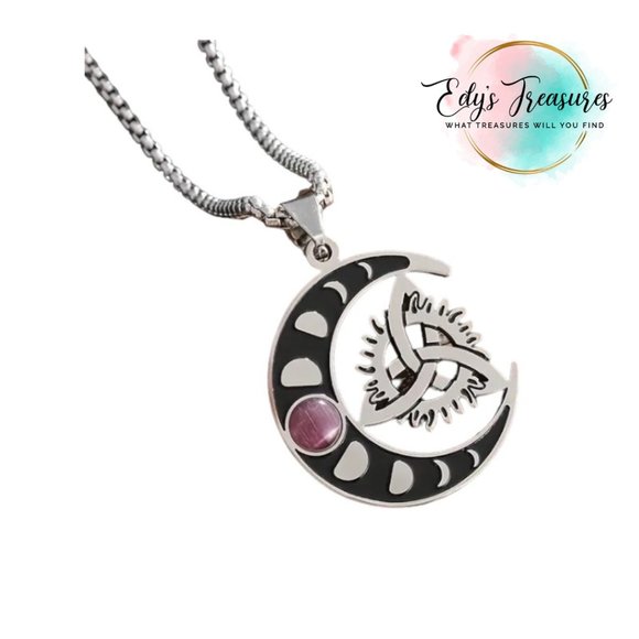 Crescent Moon Celtic Knot Necklace with Purple Gemstone NWOT - Picture 2 of 4